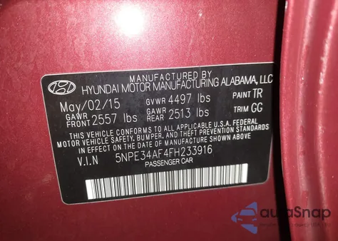 2015 Hyundai Sonata Sport из США, поврежденный, VIN 5NPE34AF4FH233916